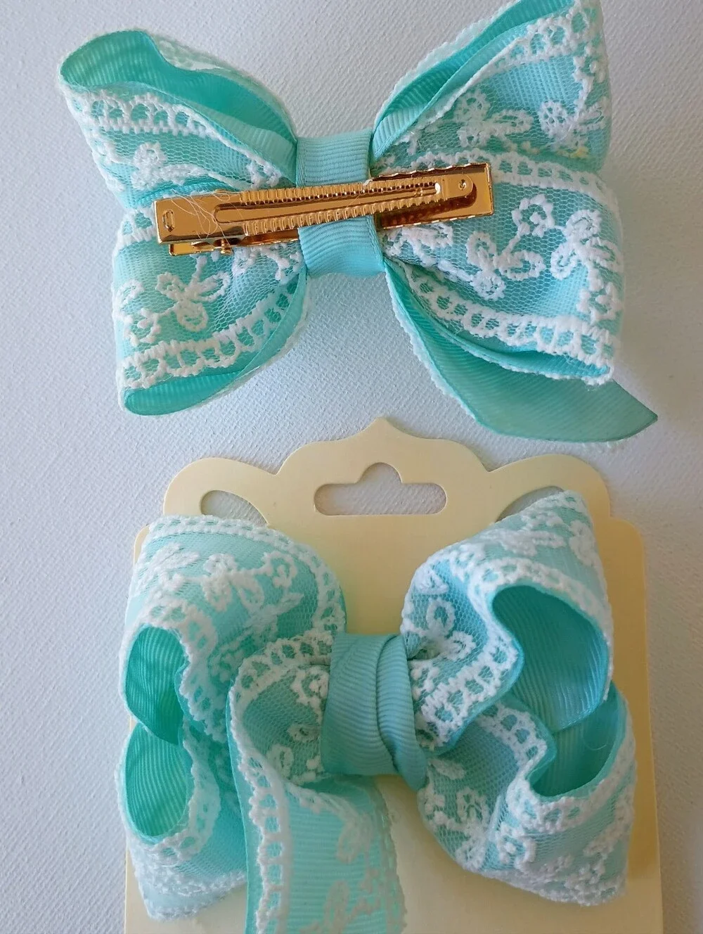 Turquoise Lace Bow Hair Clips for Girls Set Of 2🎀✨